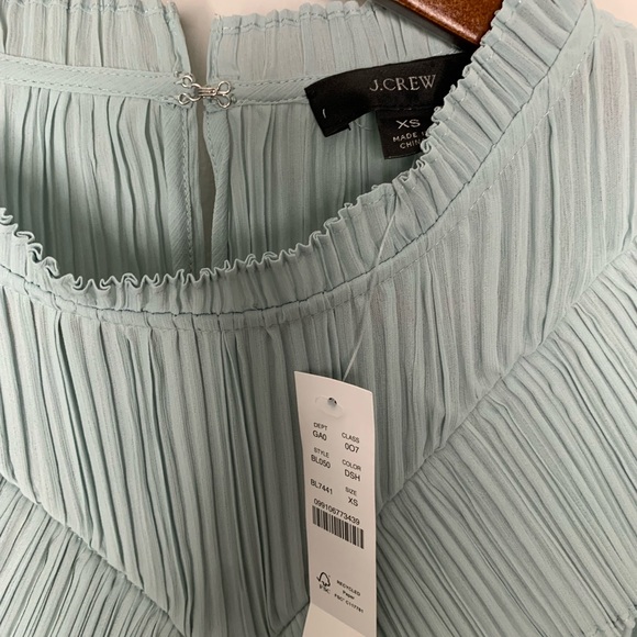 NWT J.Crew Green/Blue Crinkle/Pleated-chiffon V-detail Blouse/Top SZ XS - Picture 8 of 8